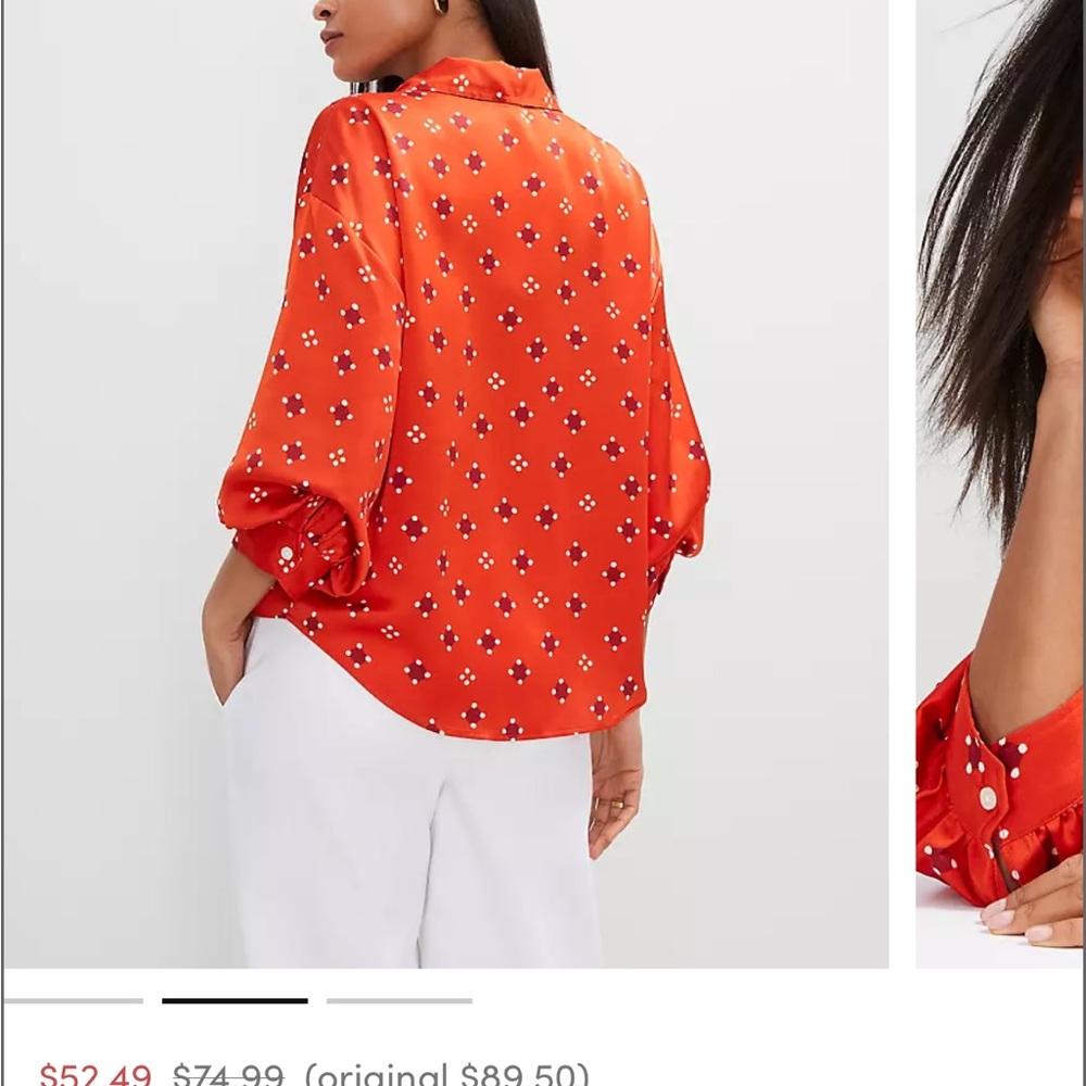 Ann Taylor Vibrant Orange Blouse with White Floral Accents - Picture 3 of 3